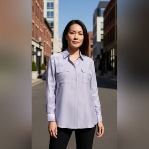 VTG Silk Striped Purple Blouse Office Preppy